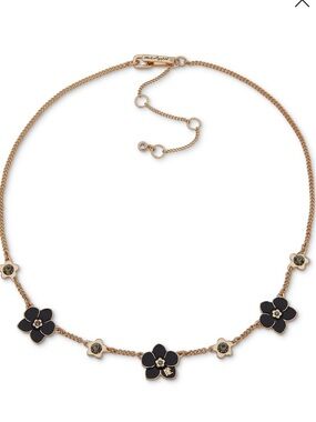 Karl Lagerfeld Gold-Tone Black Flower Frontal Necklace, 16" + 3" extender